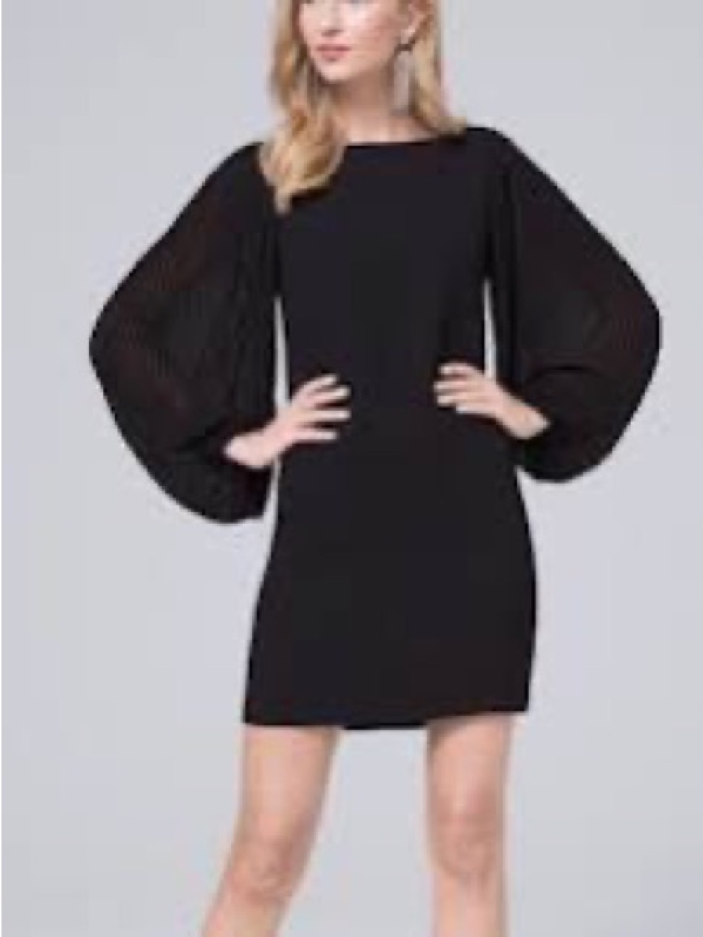 White House Black Market Black Mini Dress with Statement Balloon Sleeves